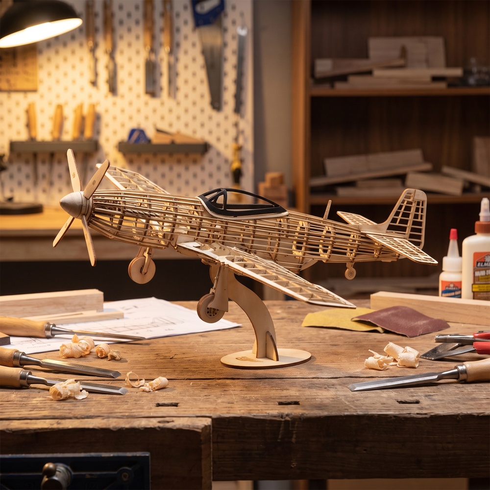 P-51D マスタング 静的バルサウッド飛行機キット 450 - Diy Electronics India のレビューと価格